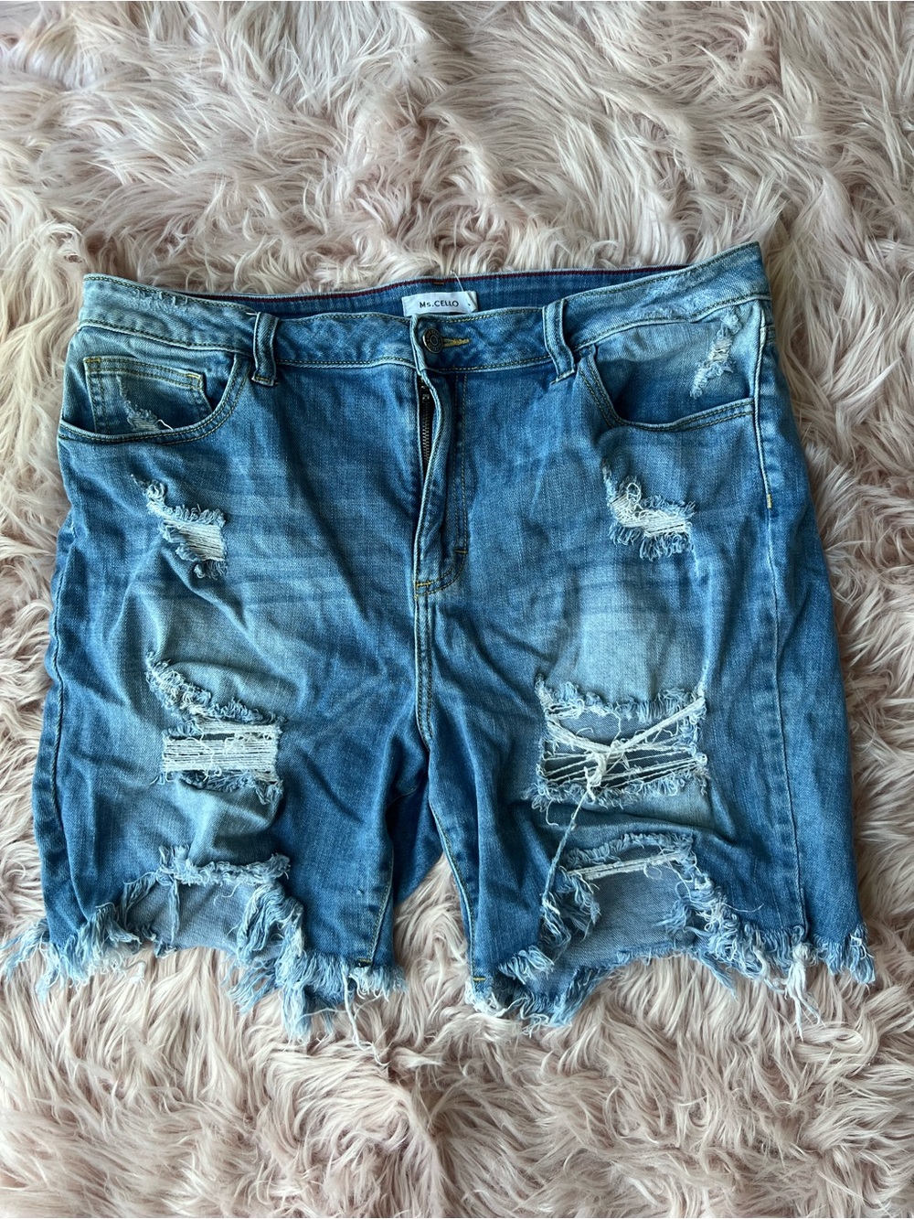 MS Cello Distressed Mid-Rise Blue Denim Jean Shorts Plus Size